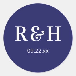 Navy blauw paar Initialen Ronde Sticker