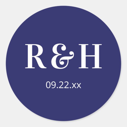 Navy blauw paar Initialen Ronde Sticker (Voorkant)