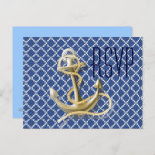 Navy Blauw patroon anker nautische bruiloft rsvp Uitnodiging Briefkaart (Voorkant / Achterkant)