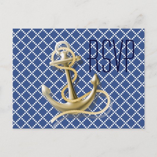 Navy Blauw patroon anker nautische bruiloft rsvp Uitnodiging Briefkaart (Voorkant)