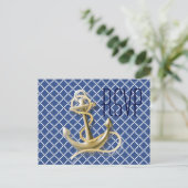 Navy Blauw patroon anker nautische bruiloft rsvp Uitnodiging Briefkaart (Staand voorkant)