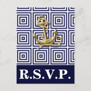 Navy Blauw patroon anker nautische bruiloft rsvp Uitnodiging Briefkaart