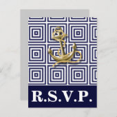 Navy Blauw patroon anker nautische bruiloft rsvp Uitnodiging Briefkaart (Voorkant / Achterkant)