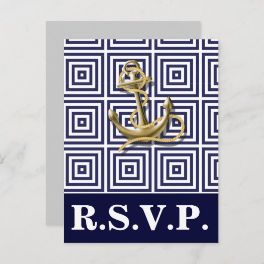 Navy Blauw patroon anker nautische bruiloft rsvp Uitnodiging Briefkaart (Voorkant / Achterkant)