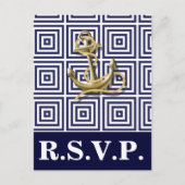 Navy Blauw patroon anker nautische bruiloft rsvp Uitnodiging Briefkaart (Voorkant)