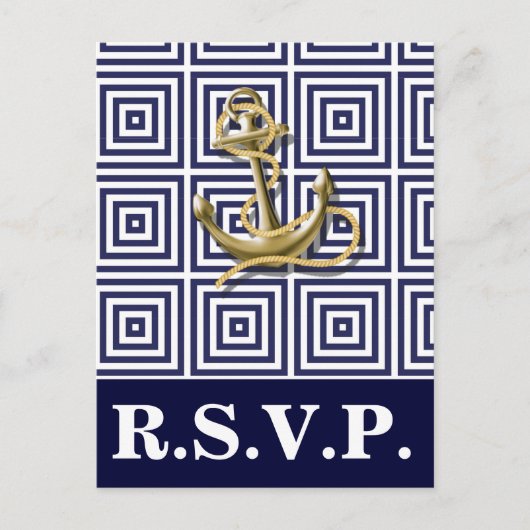 Navy Blauw patroon anker nautische bruiloft rsvp Uitnodiging Briefkaart (Voorkant)