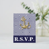 Navy Blauw patroon anker nautische bruiloft rsvp Uitnodiging Briefkaart (Staand voorkant)