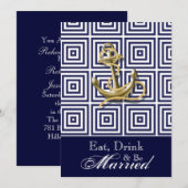Navy Blauw patroon anker nautische repetitie diner Kaart (Voorkant / Achterkant)