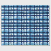 Navy blauw Plaid Waterverf patroon Cadeaupapier (Vlak)