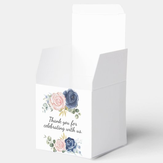 Navy blauw pluche roze bloemendank u bedankdoosjes (Geopend)