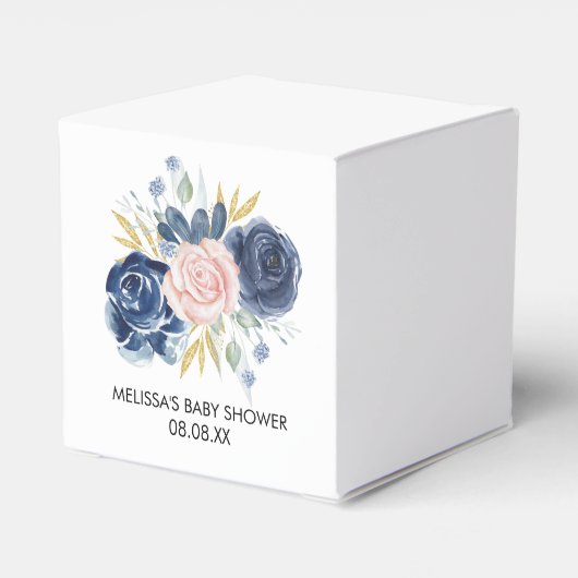 Navy blauw pluche roze bloemendank u bedankdoosjes (Achterkant)