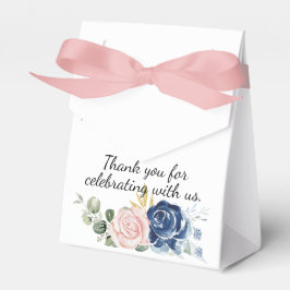 Navy blauw pluche roze bloemendank u bedankdoosjes