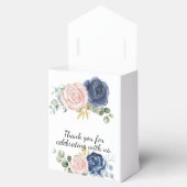 Navy blauw pluche roze bloemendank u bedankdoosjes (Geopend)