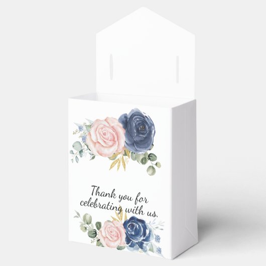 Navy blauw pluche roze bloemendank u bedankdoosjes (Geopend)