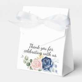 Navy blauw pluche roze bloemendank u bedankdoosjes