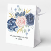 Navy blauw pluche roze bloemendank u bedankdoosjes (Achterkant)