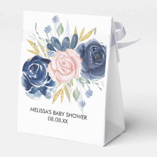 Navy blauw pluche roze bloemendank u bedankdoosjes (Achterkant)