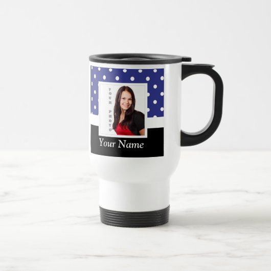 Navy blauw polka dot fotosjabloon reisbeker (Rechts)