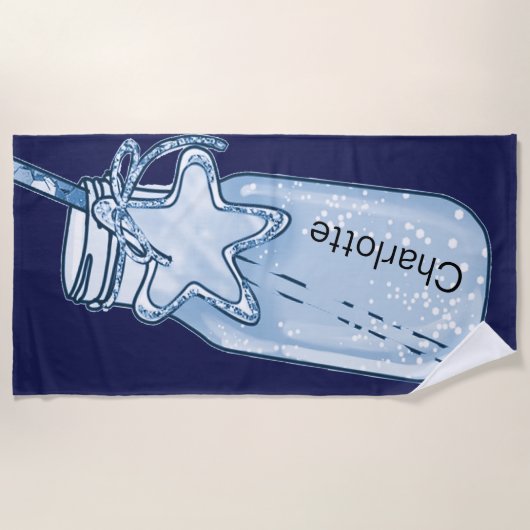 Navy blauw potje flesnaam fun strandlaken (Voorkant)