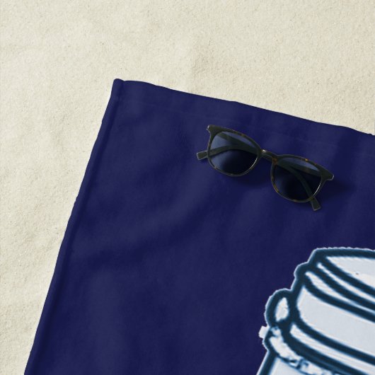 Navy blauw potje flesnaam fun strandlaken (In situ)