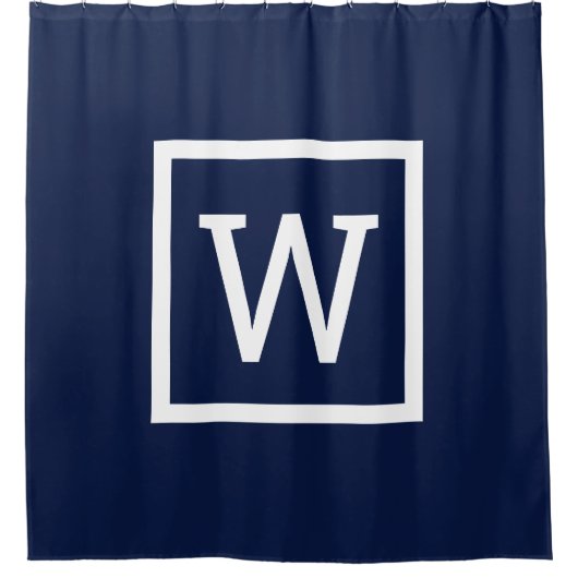 Navy-blauw preppy grafisch randmonogram douchegordijn (Voorkant)