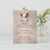 Navy Blauw Rood en Blush Rustieke Bruiloft Informa Informatiekaartje (Staand voorkant)