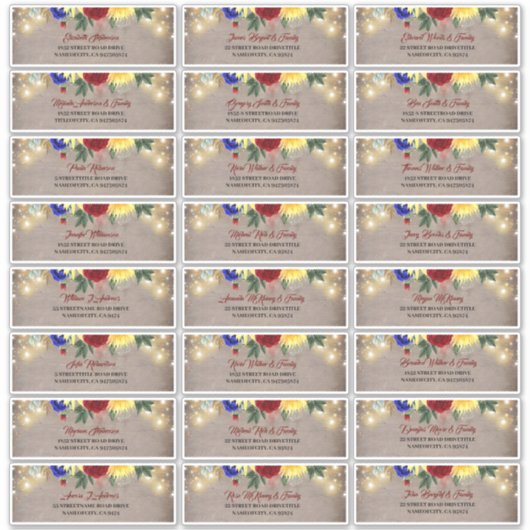 Navy Blauw Rood Geel Gast Namen Adresetiketten Sticker (Voorkant)