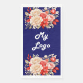 Navy blauw rood ivoor bloemen business logo servet (Voorkant)