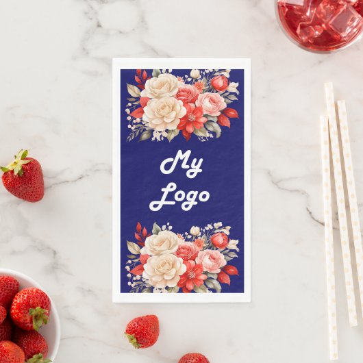 Navy blauw rood ivoor bloemen business logo servet (Insitu)