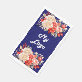 Navy blauw rood ivoor bloemen business logo servet (Hoek)