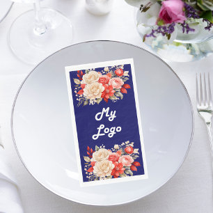 Navy blauw rood ivoor bloemen business logo servet