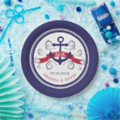 Navy-blauw & rood maritiem scheepsanker met banner papieren bordje (Feest)