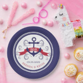 Navy-blauw & rood maritiem scheepsanker met banner papieren bordje (Feest)