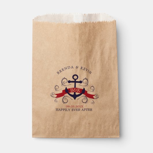 Navy-blauw & rood nautisch bootanker bedankzakje (Voorkant)