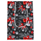 Navy Blauw Rood Zilver Kerstmis Botanisch Medium Cadeauzakje (Achterkant)