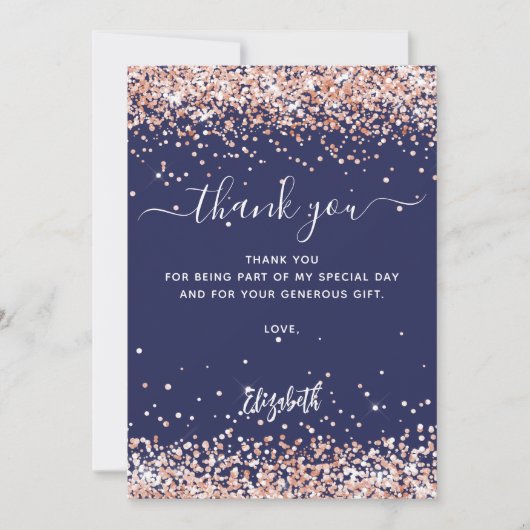 Navy blauw roos goud dank u kaart