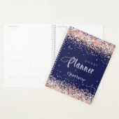 Navy blauw roos goud glitter naam afspraak 2026 planner (Display)