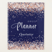 Navy blauw roos goud glitter naam afspraak 2026 planner (Voorkant)