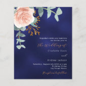 Navy blauw roos goud groen huwelijksuitnodiging (Voorkant)