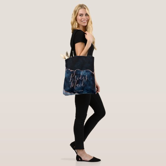 Navy Blauw & Roos Gouden Agaat Marmer Bruidsmeisje Tote Bag (Op model)