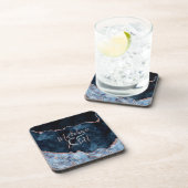 Navy blauw Roos gouden agaat marmer bruiloft monog Bier Onderzetter (Rechterzijde)