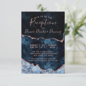 Navy blauw Roos gouden agaat marmer bruiloft recep Informatiekaartje (Staand voorkant)