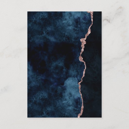 Navy blauw Roos gouden agaat marmer bruiloft recep Informatiekaartje (Achterkant)