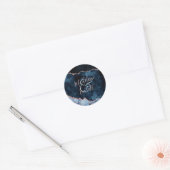 Navy Blauw Roos Gouden Agaat Marmer Monogram Bruil Ronde Sticker (Envelop)