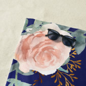 Navy blauw roos gouden bloemstukken monogram initi strandlaken (In situ)