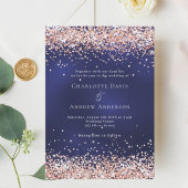 Navy blauw roos gouden bruiloft kaart