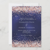 Navy blauw roos gouden bruiloft kaart (Voorkant)