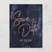Navy Blauw & Roos Gouden Bruiloft Save the Date Aankondigingskaart (Voorkant)