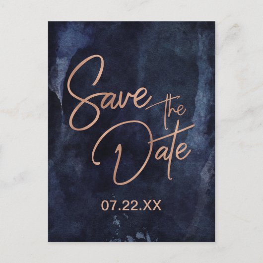 Navy Blauw & Roos Gouden Bruiloft Save the Date Aankondigingskaart (Voorkant)