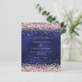 Navy blauw roos gouden budget bruiloft uitnodiging (Staand voorkant)